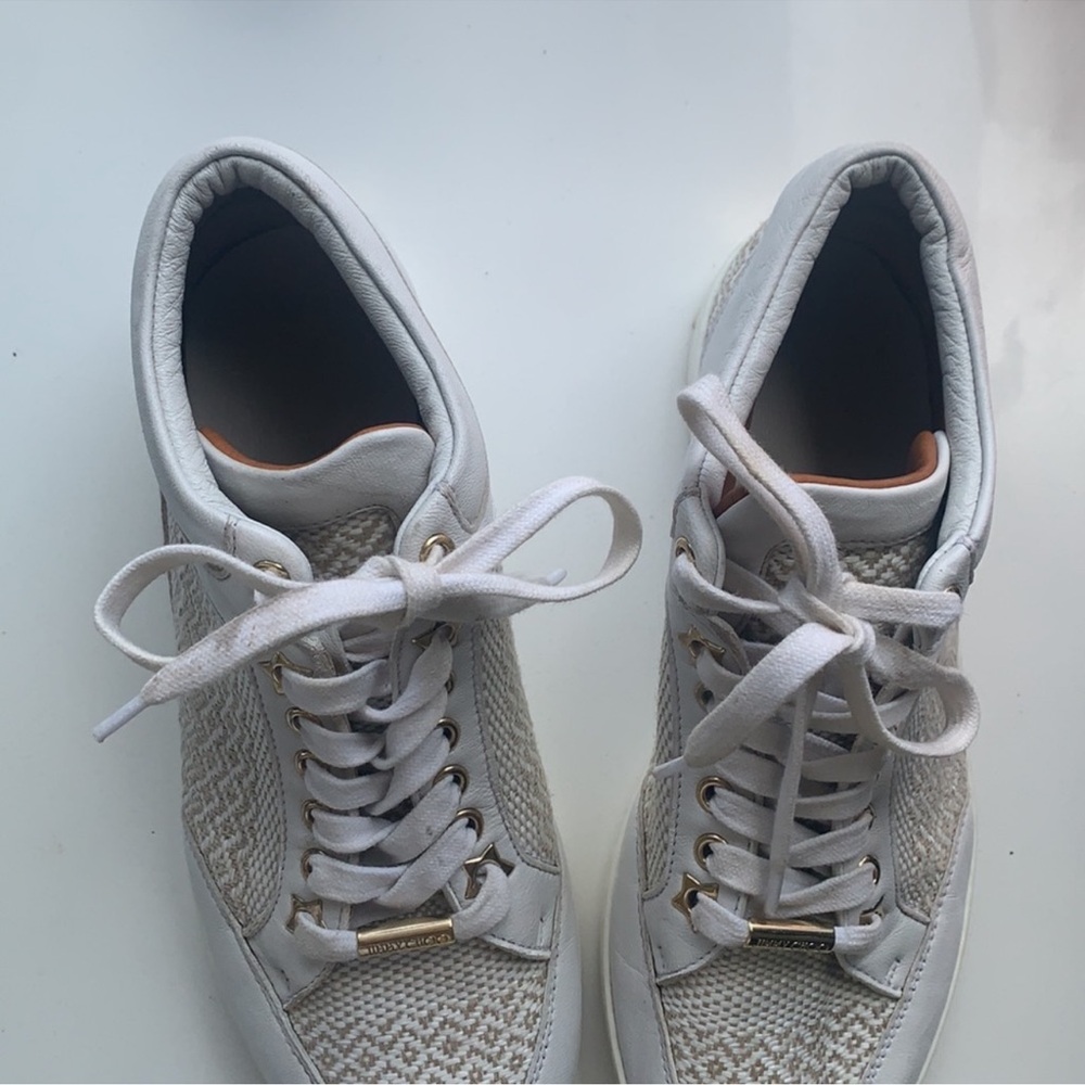 Jimmy Choo White Sneakers with Soft Suede Upper and Perforated Toe Box - Picture 3 of 6